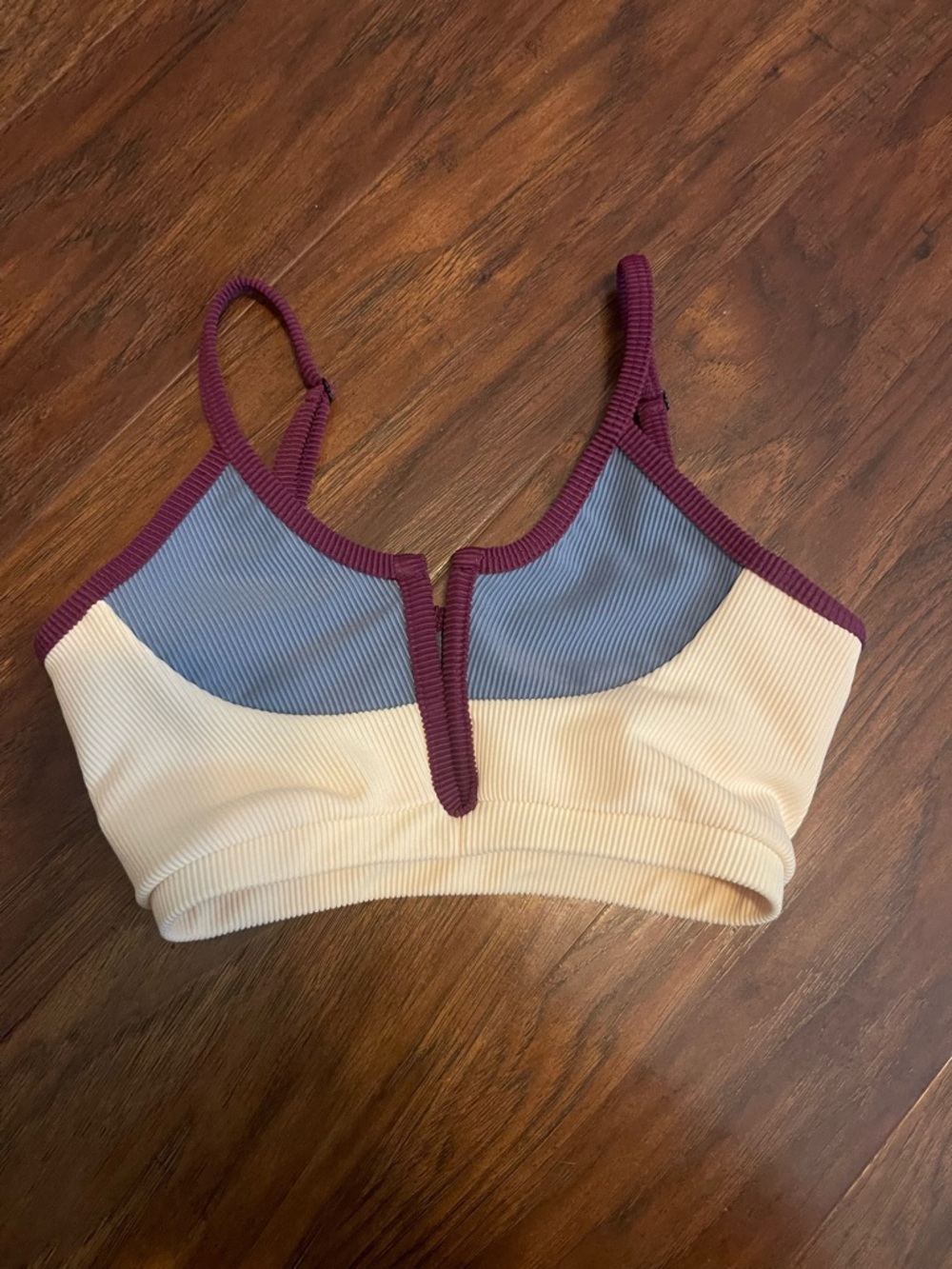 Girls Colorblock Ribbed Bralette Top - Cream, Blue & Plum
